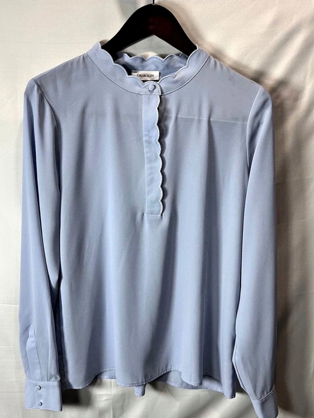 Calvin Klein Scalloped Neck Blouse in Blue Size Large NWT